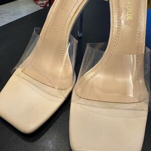 Chase + Chloe Nude Square Toe Sandals with Clear Straps, size 10